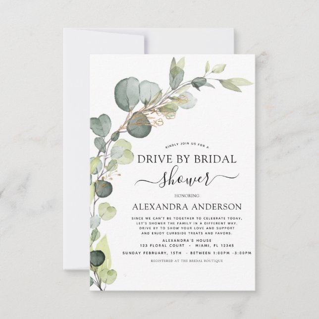Invitación Impulso por Bridal Shower Greenery Eucalyptus (Anverso)