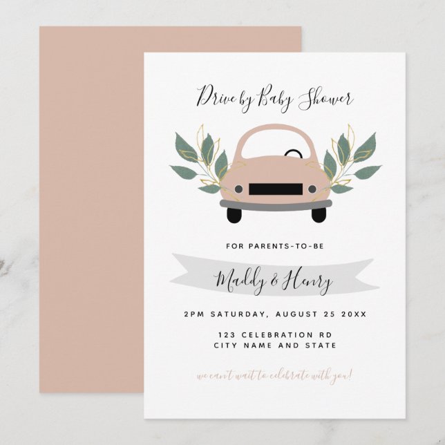 Invitación Impulso por chica de la ducha de bebé verde rosa (Anverso / Reverso)