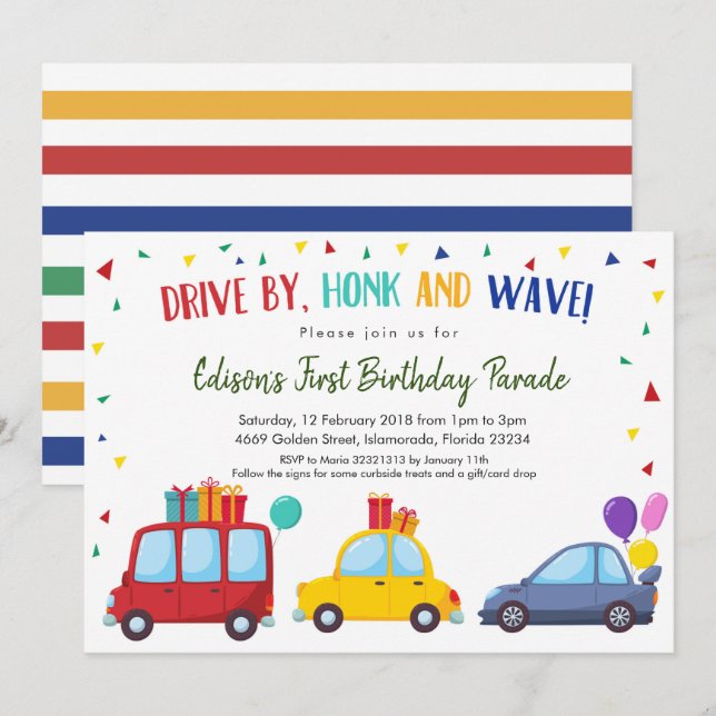 Invitación Impulso por el desfile de la fiesta de cumpleaños  (Anverso / Reverso)