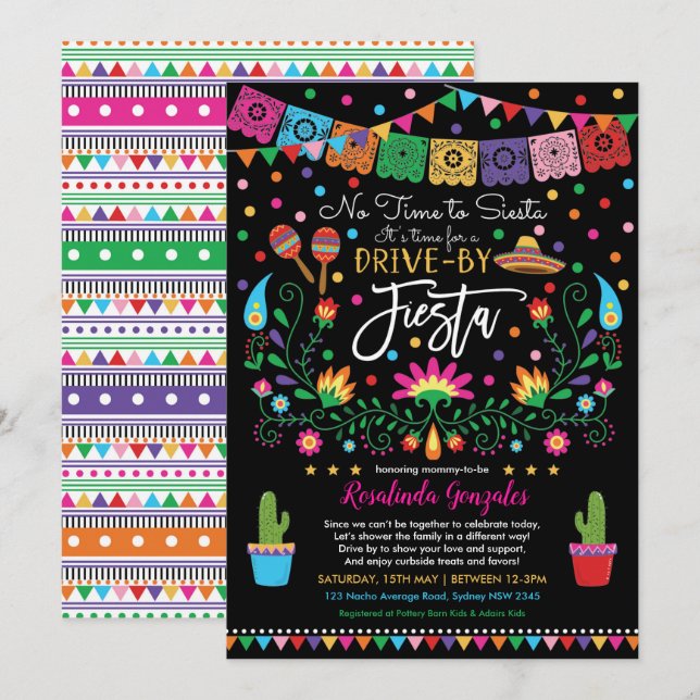 Invitación Impulso Promedio De Fiesta Nacho Mexicano Por Baby (Anverso / Reverso)