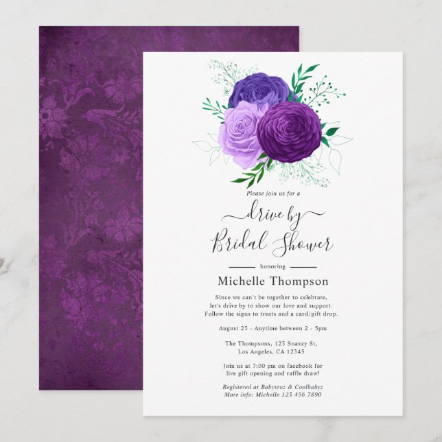 Invitación Impulso violeta y verde por ducha (Anverso / Reverso)