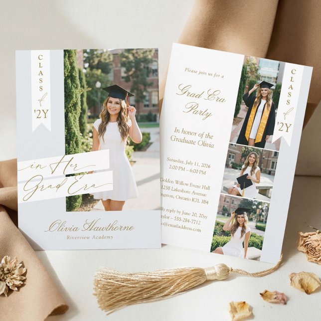 Invitación In Her Grad Era Elegant Photo Graduation Party (In Her Grad Era Elegant Photo Graduation Party Invitation)
