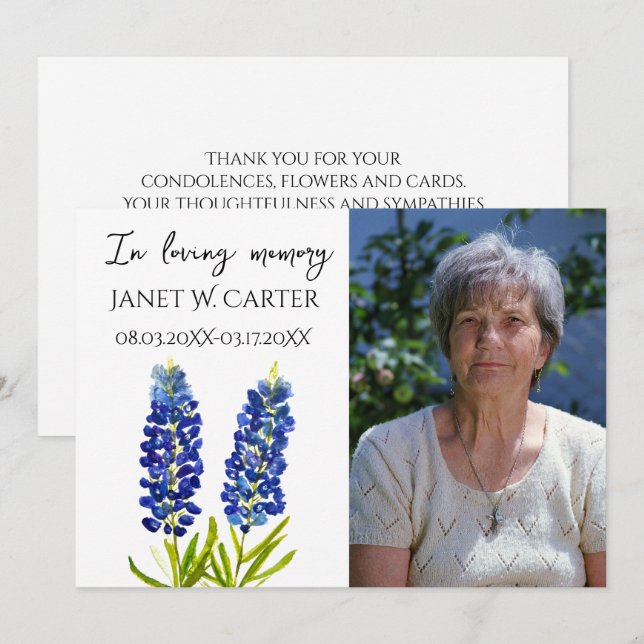 Invitación In Loving Memory Bluebonnets Texas Floral Funeral (Anverso / Reverso)