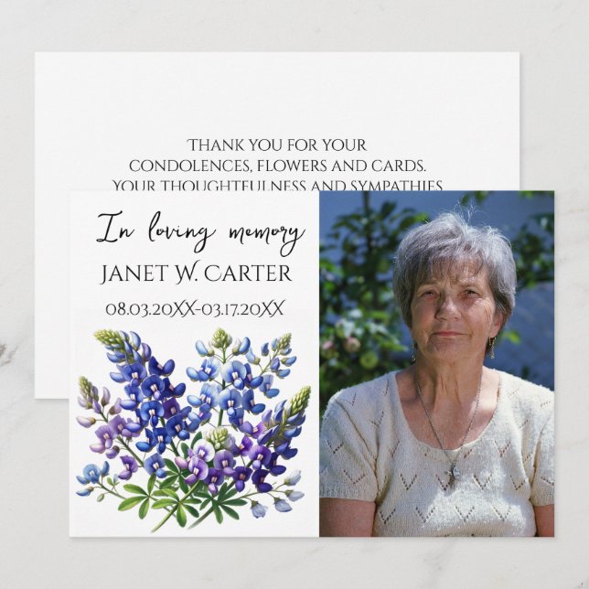 Invitación In Loving Memory Bluebonnets Texas Floral Funeral (Anverso / Reverso)