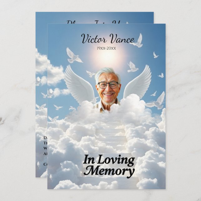 Invitación In Loving Memory,Custom card, rip, tribute,  (Anverso / Reverso)