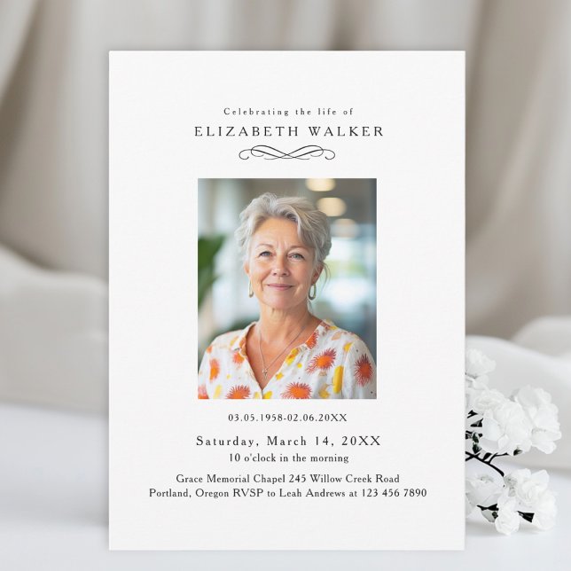 Invitación In Loving Memory White Photo Funeral Invitation (In Loving Memory White Photo Funeral Invitation)