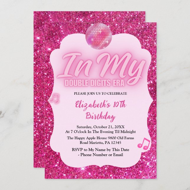 Invitación In My Double Digits Era 10th Birthday (Anverso / Reverso)