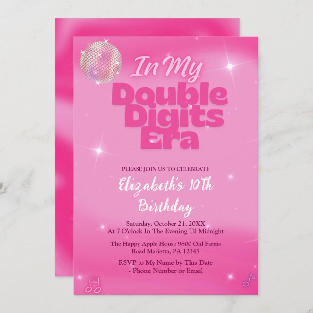 Invitación In My Double Digits Era Pink 10th Birthday (Anverso / Reverso)