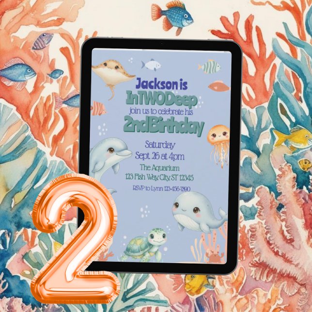 Invitación In TWO Deep, Blue Under the Sea 2nd Birthday  (Subido por el creador)