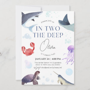 Invitación In two the deep, ocean, underwater 2nd birthday 