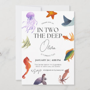Invitación In two the deep, ocean, underwater 2nd birthday 