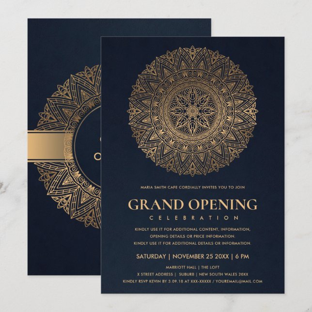 INVITACIÓN INAUGURACIÓN DEL GRAN MANDALA ORNATE CLÁSICO NAVY  (Anverso / Reverso)