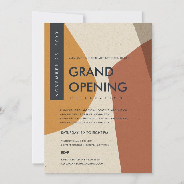INVITACIÓN INAUGURACIÓN GRAN ARTE ABSTRACTO MODERNO NARANJA O (Anverso)