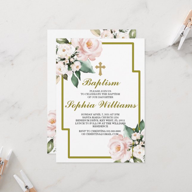 Invitación Incentivación del bautismo rosa y blanco (Anverso/Reverso In Situ)