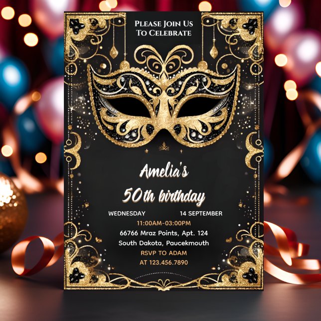 Invitación Incluso Tutu Black Gold Masquerade la Moda 50 cump (Subido por el creador)