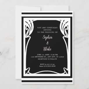 Invitación Increíble Boda Art Déco en Blanco y Negro