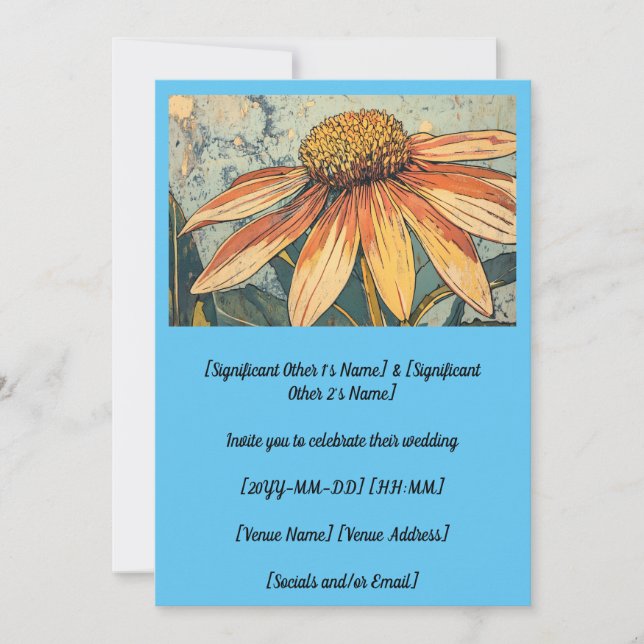 Invitación Increíble Boda de dibujo de tuétano amarillo (Anverso)