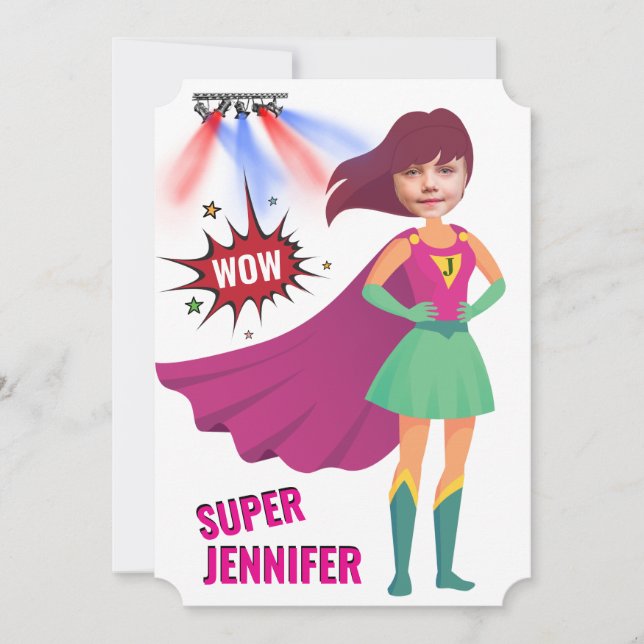 Invitación Increíble cumpleaños de superheroína única (Anverso)