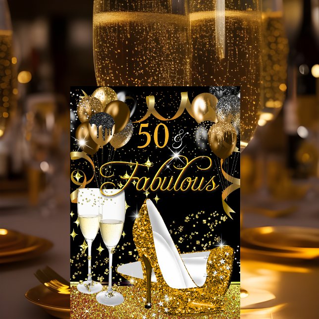 Invitación Increíble fiesta de 50 brillo dorado tacón Glitzy  (Subido por el creador)