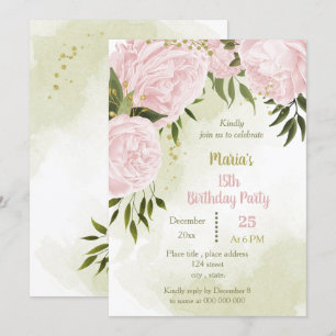 Invitación increíble fiesta de cumpleaños de flores rosadas v