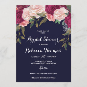Invitación Incursión de ducha nupcial color rosa burdeos