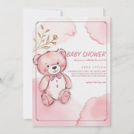 Invitación Incursiones a la ducha de bebé con acuarela rosa