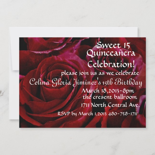 Invitación Incursiones de rosas rojas de Quinceañera (Anverso)
