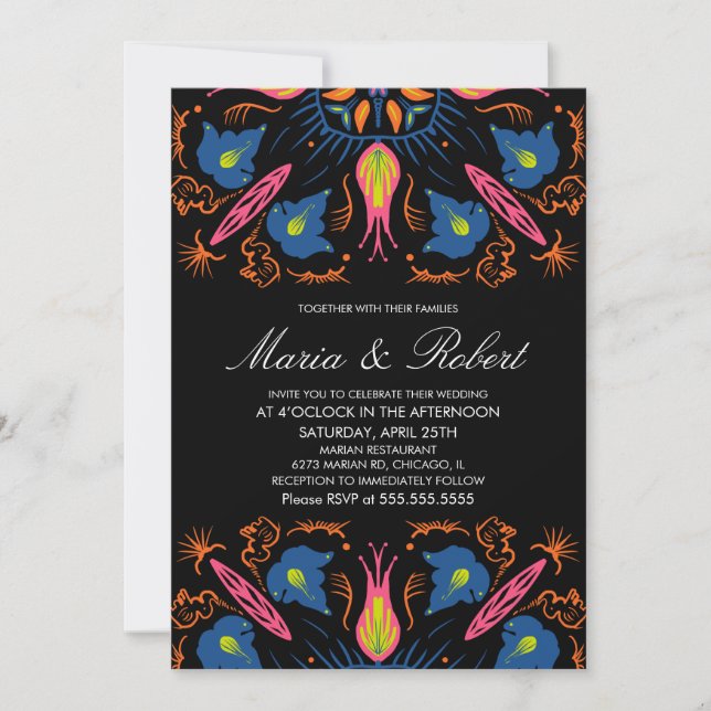 Invitación India Boda Tema elefante floral negro