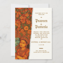 Invitación india con pintura mural de Radhakrishna