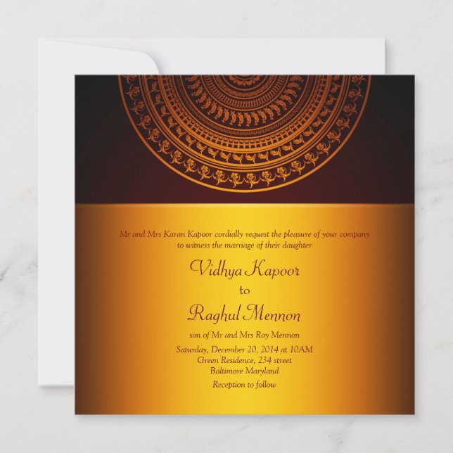 Invitación india de la boda del modelo con clase (Anverso)