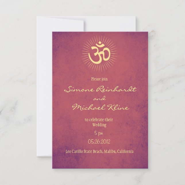 Invitación india de la boda, símbolo de OM, (Anverso)