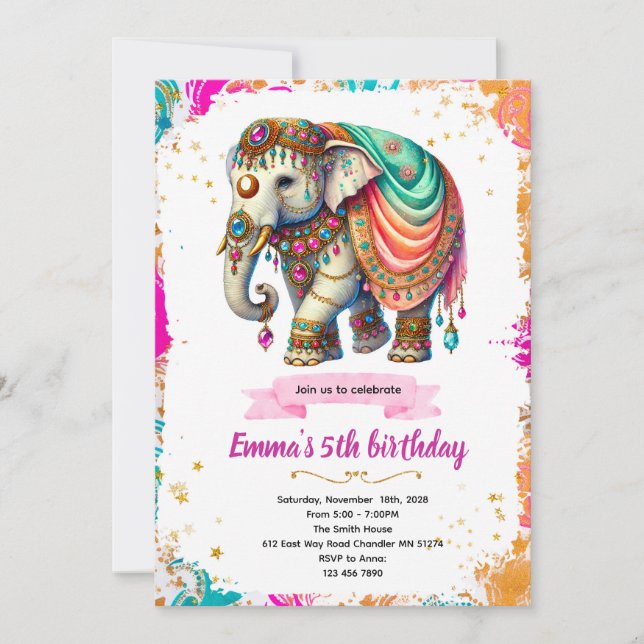 Invitación Indian Elephant Party Invitation (Anverso)