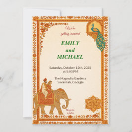 Invitación Indian Elephant & Peacock Floral Wedding Invitatio