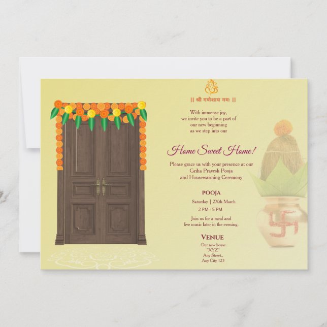 Invitación Indian House warming | Grihapravesh pooja (Anverso)