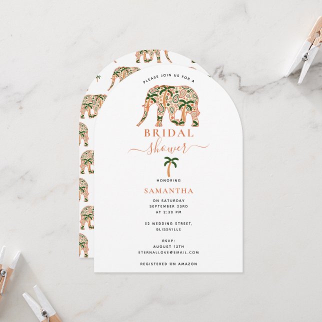 Invitación Indian Paisley Ornate Elephants Bridal Shower (Anverso/Reverso In Situ)