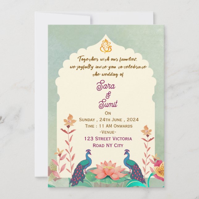 Invitación Indian Wedding Invitations  (Anverso)