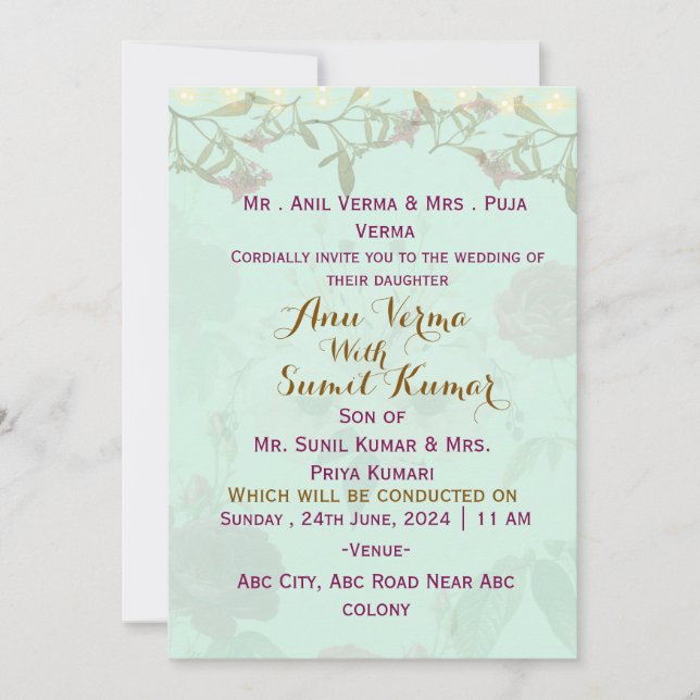 Invitación Indian Wedding Invitations  (Anverso)