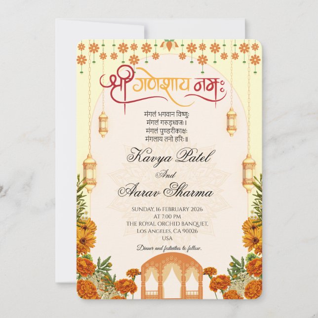 Invitación Indian Wedding Invitations for USA (Anverso)
