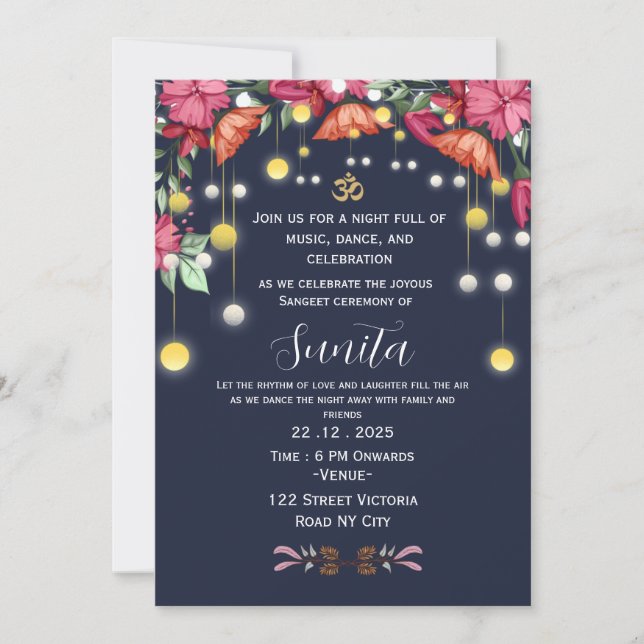 Invitación Indian Wedding Sangeet Night Invitation  (Anverso)