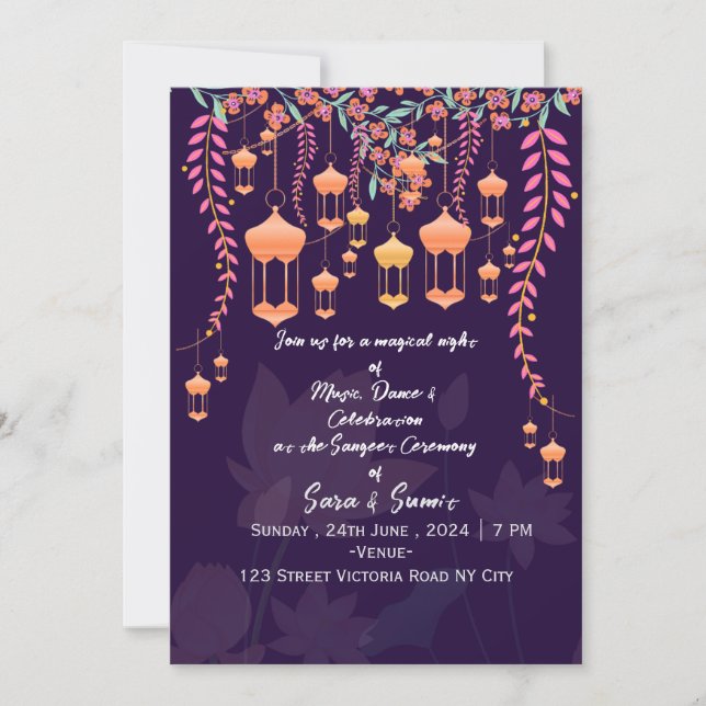 Invitación Indian Wedding Sangeet Night Invitations  (Anverso)