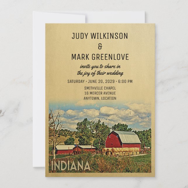 Invitación Indiana Wedding Invitation Farm Barn Rustic (Anverso)