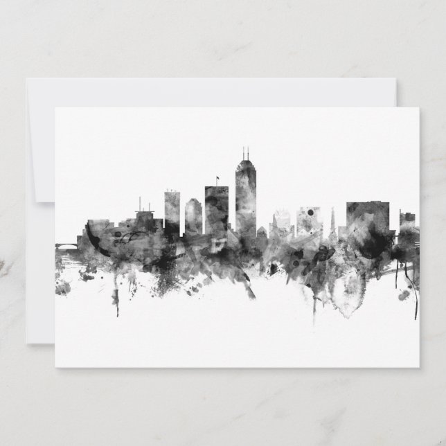 Invitación Indianapolis Indiana Skyline Black White (Anverso)