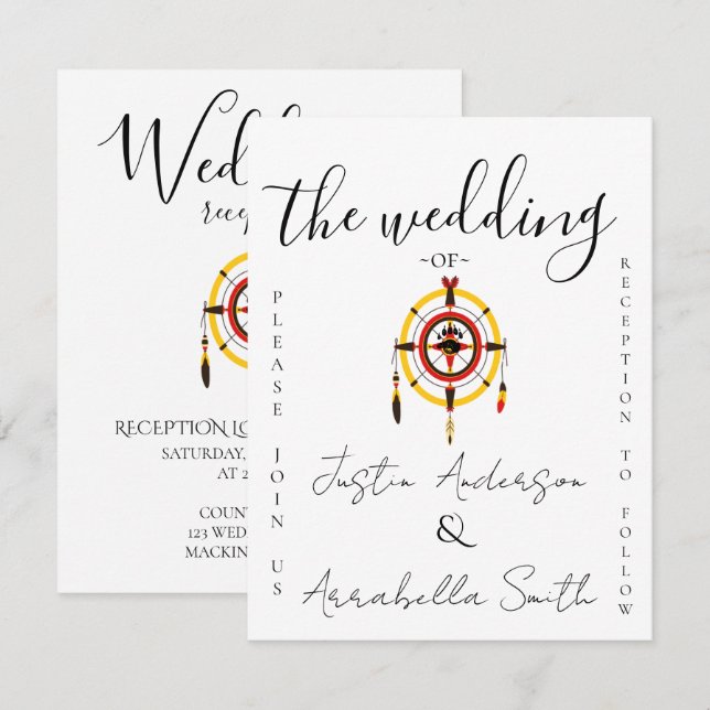 Invitación Indigenous Bear Medicine Wheel Wedding (Anverso / Reverso)