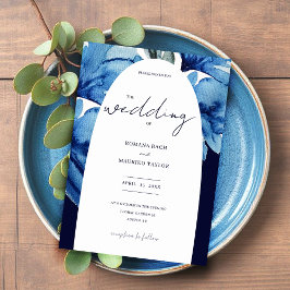Invitación Indigo azul artístico floral acuarela