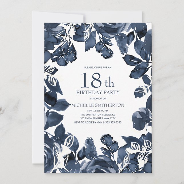 Invitación Indigo azul marino deja 18 cumpleaños (Anverso)