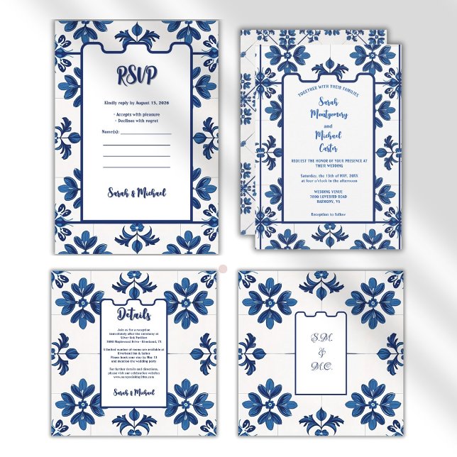 Invitación Indigo Azulejo Blue Portuguese Lisbon Decorative (timeless aesthetic,indigo blue,azulejo tiles,statement wall,backsplash,kitchen,bathroom,durable,)