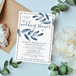 Invitación Indigo Bliss Watercolor Leaf Branch Ducha Parejas