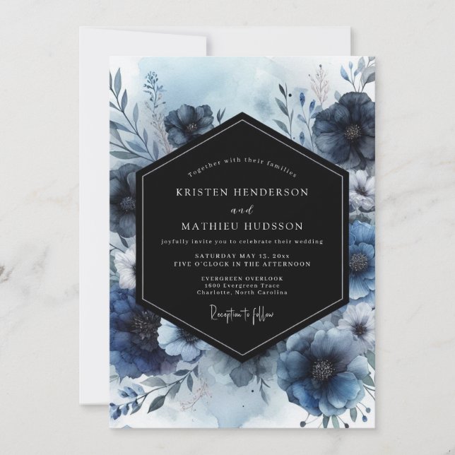 Invitación Indigo Bloom Whimsy Boda (Anverso)