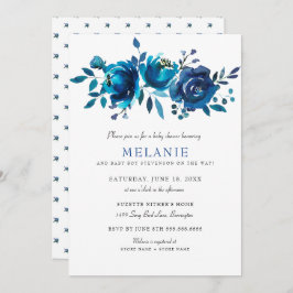 Invitación Indigo Blue Floral Baby Shower