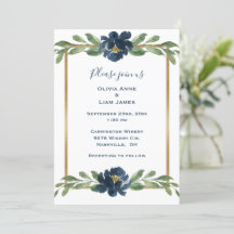 Indigo Blue Floral Elegant Gold Boda